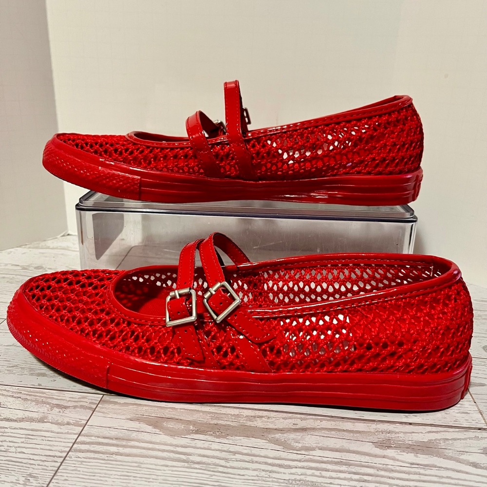 Converse CTAS Dainty Mary Jane Knit Red Women 8.5 Ballet Double Buckle A16568C